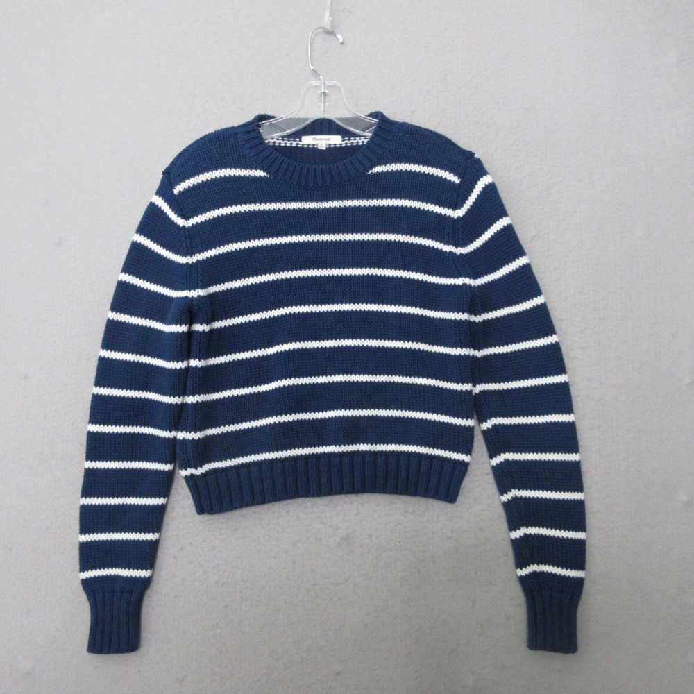 Madewell Sweater Blue White Stripe Cotton Knit Nautical Minimalist Quiet Luxury